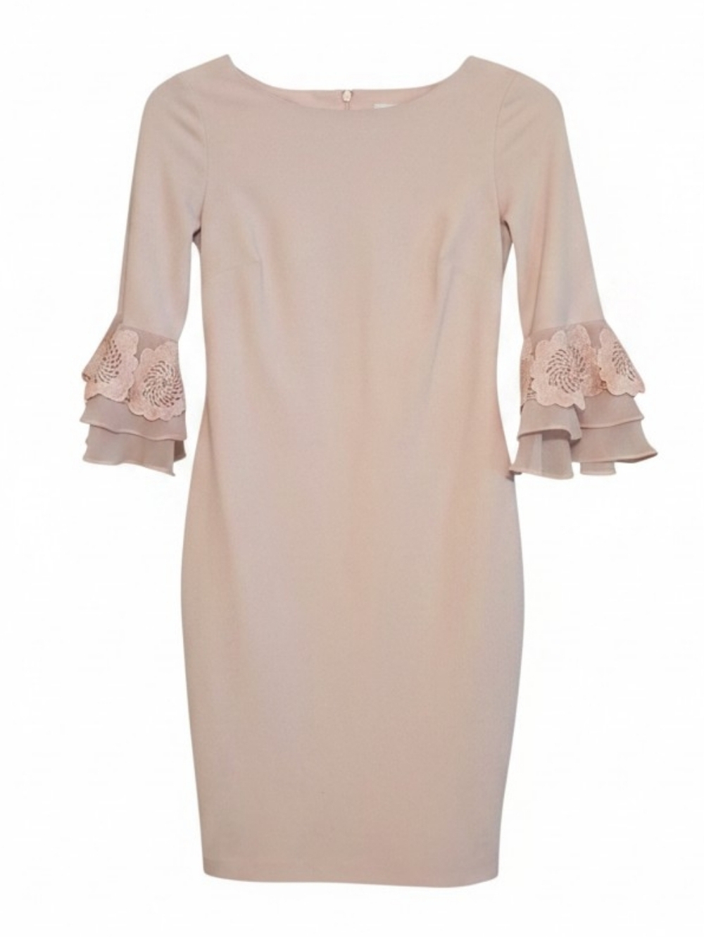 Calvin Klein Pink Blush Floral Lace 3/4 Sleeve Midi Sheath Dress Size 6 - Picture 2 of 6